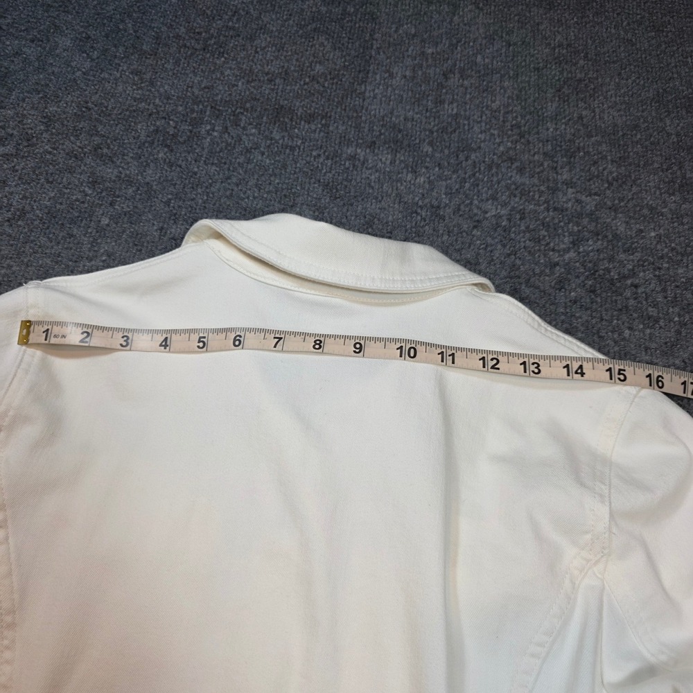 NWT Chico's 1 Medium White Mid-Length Denim Jacket Fray Hem Side Slits Shacket - Picture 16 of 16